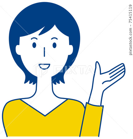 矢量圖的微笑的女人,舉起她的手來指導 矢量圖的微笑的女人,舉起她的手來指導 75415119