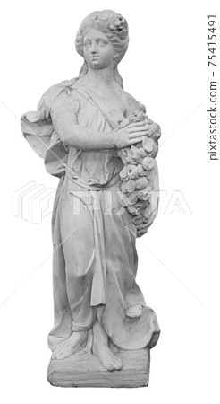 Ancient Roman or Greek neoclassical statue of young woman isolated on white background. Female sculpture 75415491