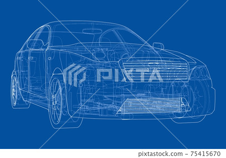 Electric Car With Chassis. Vector rendering of 3d Electric Car With Chassis. Vector rendering of 3d 75415670