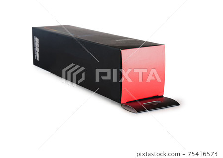 Tall black box design for packaging mock on white background. Tall black box design for packaging mock on white background. 75416573