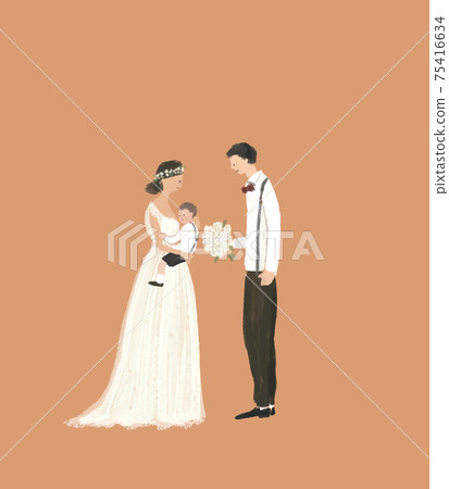 家庭婚禮，歡迎寶貝，爸爸媽媽結婚，有孩子，婚姻，婚禮，無文字 75416634