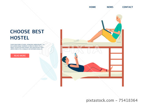 Web banner interface for hostel choosing and booking flat vector illustration. Web banner interface for hostel choosing and booking flat vector illustration. 75418364