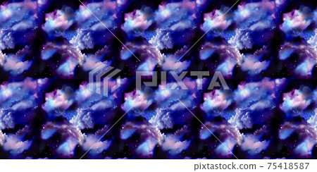 在美麗的宇宙中漂浮的雲，行星，月亮，流星和流星雨海的SF模式插圖 75418587