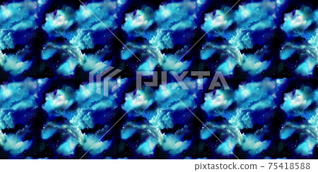 在美麗的宇宙中漂浮的雲，行星，月亮，流星和流星雨海的SF模式插圖 75418588