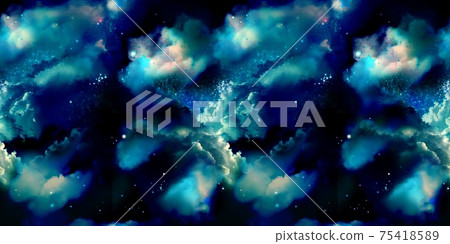 在美麗的宇宙中漂浮的雲，行星，月亮，流星和流星雨海的SF模式插圖 75418589