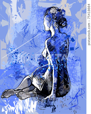 Beautiful naked woman model in a pose - Stock Illustration [75418664