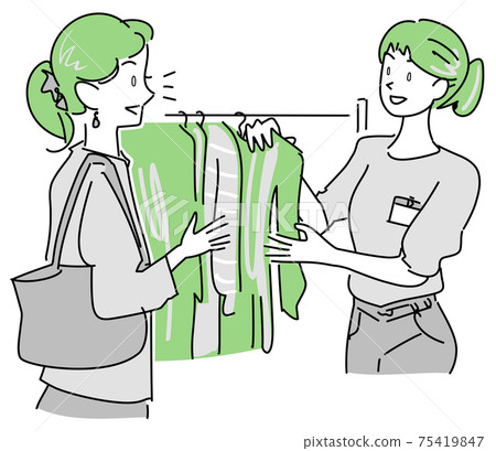 女店員和女顧客在一家服裝店從事客戶服務 75419847