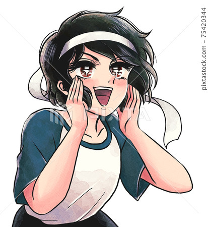 Showa spokon cartoon style, students cheering with a smile 75420344