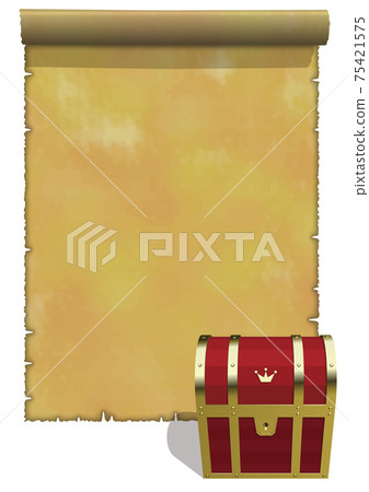Antique frame of old map image Vertical treasure box large front closed box vector illustration 75421575