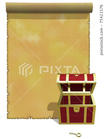 Antique frame of old map image Vertical treasure chest large front empty vector illustration 75421576