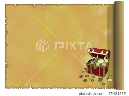 Antique frame side of old map image Treasure chest small right circle Vector illustration 75421635
