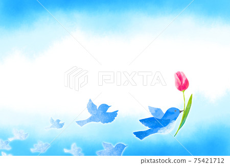 A blue bird frame that carries happiness with a gentle touch of tulips A blue bird frame that carries happiness with a gentle touch of tulips 75421712