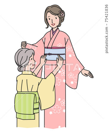 Senior woman dressing in Houmongi Senior woman dressing in Houmongi 75421836