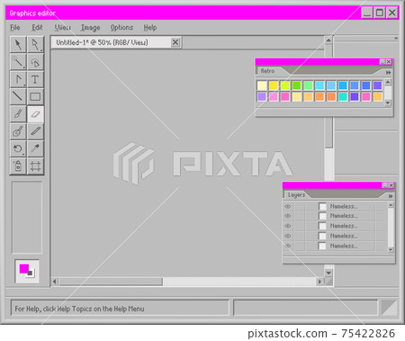 Retro graphic editor interface. Custom old drawing and web art program with color display online tools. Retro graphic editor interface. Custom old drawing and web art program with color display online tools. 75422826