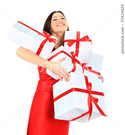 Young happy woman with a gift 75424824