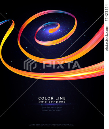 Abstract vector paint brush stroke background. Colorful curl of liquid paint. Template or poster, placard, broadsheet, bill, broadside etc. Creative spiral wave on bright colors on dark blue backdrop Abstract vector paint brush stroke background. Colorful curl of liquid paint. Template or poster, placard, broadsheet, bill, broadside etc. Creative spiral wave on bright colors on dark blue backdrop 75425324