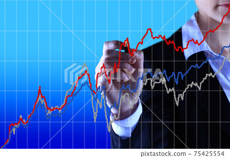 Business woman write graph on transparent digital screen 75425554