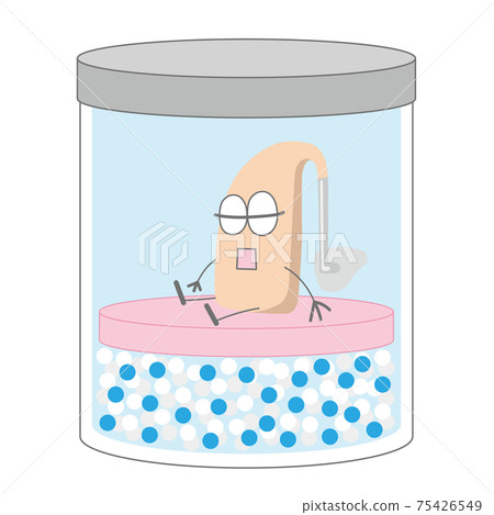 Illustration of a hearing aid for the ear in a dry case 75426549
