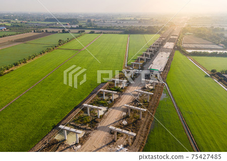 Aerial view of highway construction site Aerial view of highway construction site 75427485