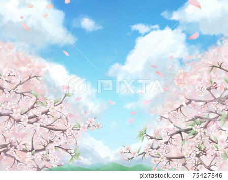 櫻花襯砌的背景圖1 /彩色背景 75427846