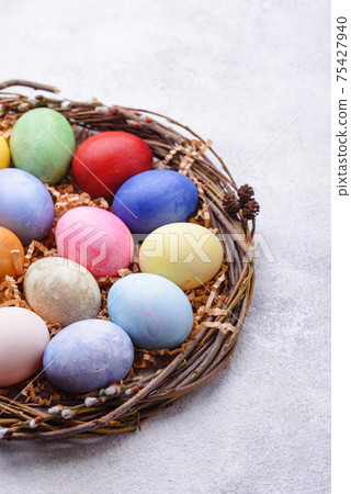 Color Easter eggs painted with organic dye Color Easter eggs painted with organic dye 75427940