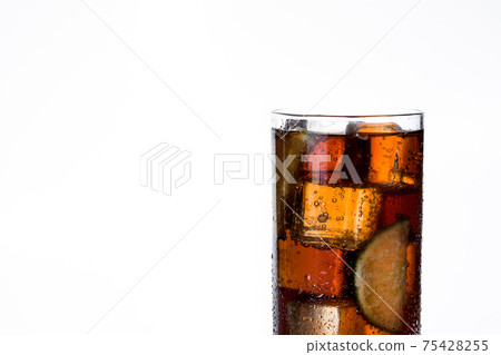 Cuba libre. Cocktail with rum, lime and ice isolated on white background Cuba libre. Cocktail with rum, lime and ice isolated on white background 75428255