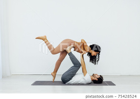 Male and female paired yoga asana gymnastics fitness 75428524