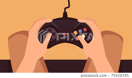Game controller, joystick, console device in human hands a vector illustration 75428785
