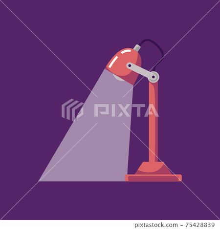 Red electric desk lamp on a tall stand, flat vector illustration isolated. Red electric desk lamp on a tall stand, flat vector illustration isolated. 75428839