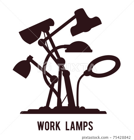 Card with silhouettes of desktop work lamps flat vector illustration isolated. Card with silhouettes of desktop work lamps flat vector illustration isolated. 75428842