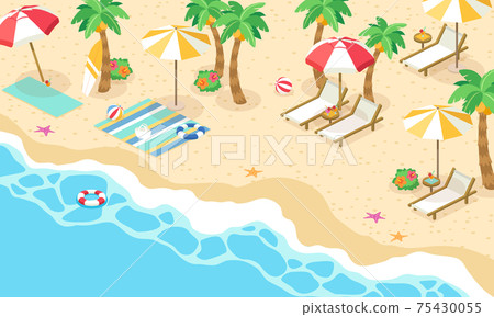 Vector illustration of summer sea and beach (isometric, isometric) Vector illustration of summer sea and beach (isometric, isometric) 75430055