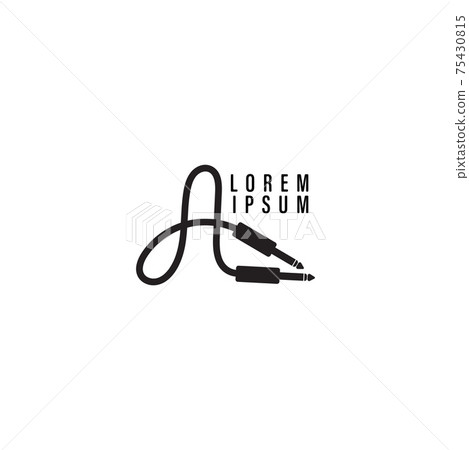 Cable Jack logo illustration like letter A uppercase. Audio equipment logo design template, sound system, instrument. Black and White Cable Jack logo illustration like letter A uppercase. Audio equipment logo design template, sound system, instrument. Black and White 75430815