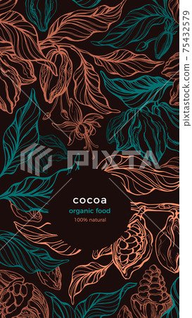 Cocoa background. Vector chocolate tree, gold bean 75432579