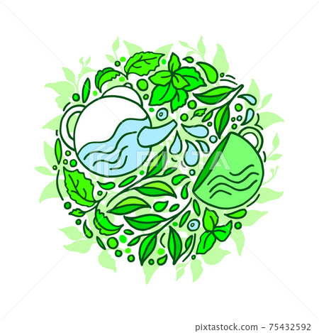 Green matcha tea. Fresh leaf. Vector circle symbol 75432592