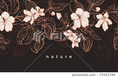 Floral vintage background. Vector sketch. Almond Floral vintage background. Vector sketch. Almond 75432594