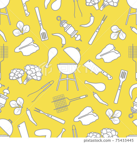 Seamless pattern Grill, barbecue tools, food. BBQ 75433445