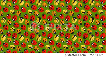 Colorful Flat Spring Or Summer Seamless Pattern Background With Ladybugs Textile Vector Illustration Art 75434474