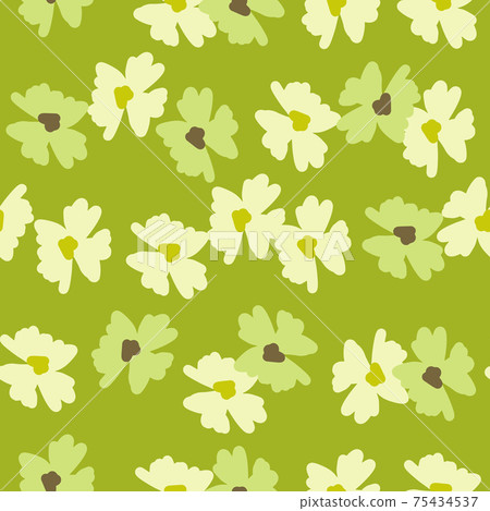 Summer field seamless pattern with meadow flowers bud ornament. Green bright grass background. Summer field seamless pattern with meadow flowers bud ornament. Green bright grass background. 75434537