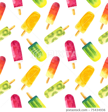 Seamless pattern with watercolor ice cream isolated on white background. Seamless pattern with watercolor ice cream isolated on white background. 75434936