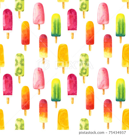 Seamless pattern with watercolor ice cream isolated on white background. 75434937