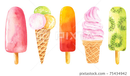 Set of watercolor ice cream isolated on white... - Stock Illustration ...