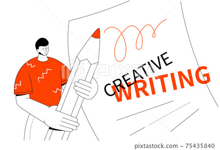 Creative writing - modern colorful line design style web banner 75435840