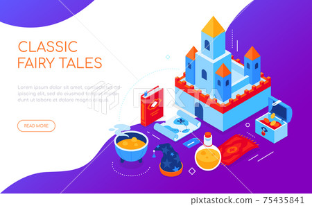 Classic fairy tales - modern colorful isometric web banner 75435841