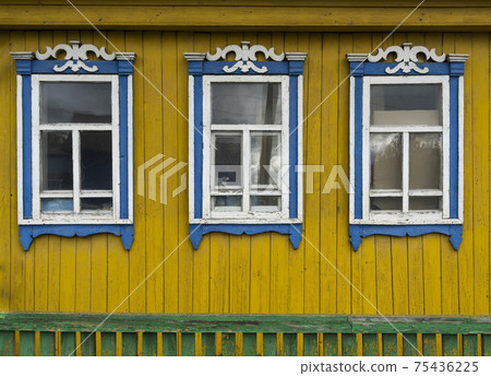 Log Cabin Window Green Yellow and Blue 75436225