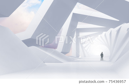 Abstract white tunnel perspective with a man 75436957