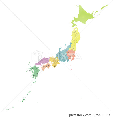 Colorful watercolor map of Japan Colorful watercolor map of Japan 75436963