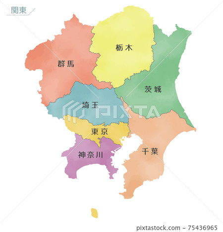 Colorful watercolor map of Japan Kanto region 75436965