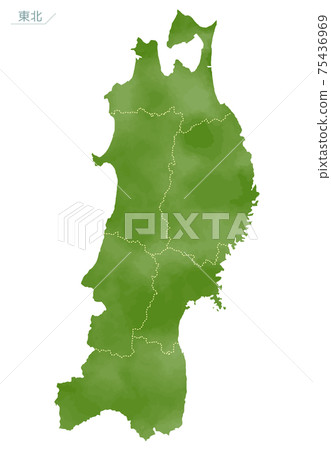 Watercolor-style map of Japan Tohoku region - Stock Illustration ...