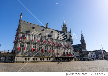 Beautiful Cathedral on the Central Square in Gouda Town, Netherlands 75437747