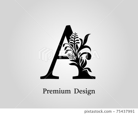 Elegant Letter A Floral Design. Vintage Calligraphic Alphabetical Icon for book design, brand name, stamp, Restaurant, Boutique, Notary, Hotel. 75437991